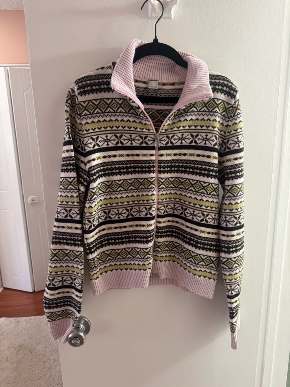Bogner Fire & Ice Women's Zip-Up Fair Isle Sweater Jacket - Light Pink, Medium